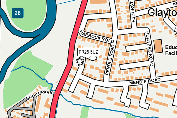 PR25 5UZ map - OS OpenMap – Local (Ordnance Survey)