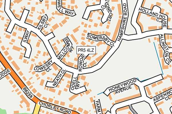 PR5 4LZ map - OS OpenMap – Local (Ordnance Survey)