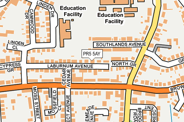 PR5 5AY map - OS OpenMap – Local (Ordnance Survey)
