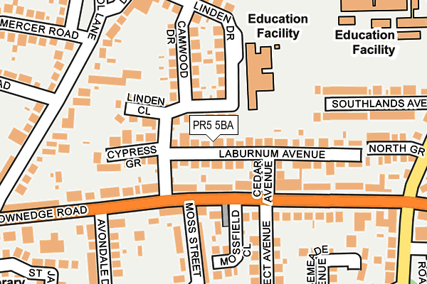 PR5 5BA map - OS OpenMap – Local (Ordnance Survey)
