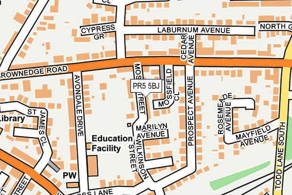 PR5 5BJ map - OS OpenMap – Local (Ordnance Survey)