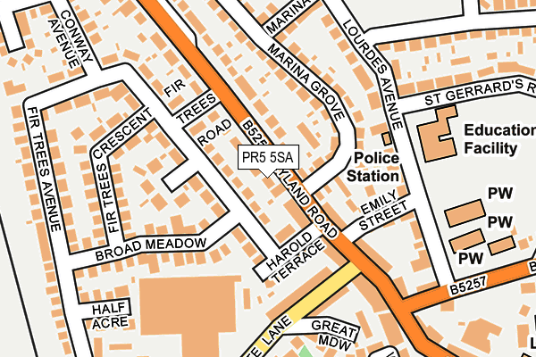 PR5 5SA map - OS OpenMap – Local (Ordnance Survey)