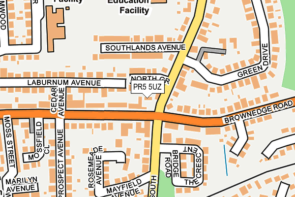 PR5 5UZ map - OS OpenMap – Local (Ordnance Survey)