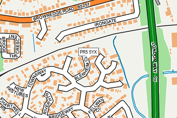 PR5 5YX map - OS OpenMap – Local (Ordnance Survey)
