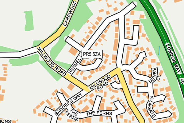 PR5 5ZA map - OS OpenMap – Local (Ordnance Survey)