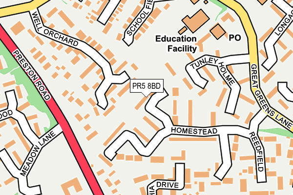 PR5 8BD map - OS OpenMap – Local (Ordnance Survey)