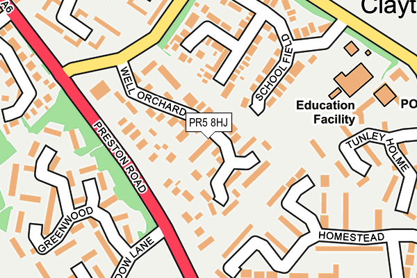 PR5 8HJ map - OS OpenMap – Local (Ordnance Survey)