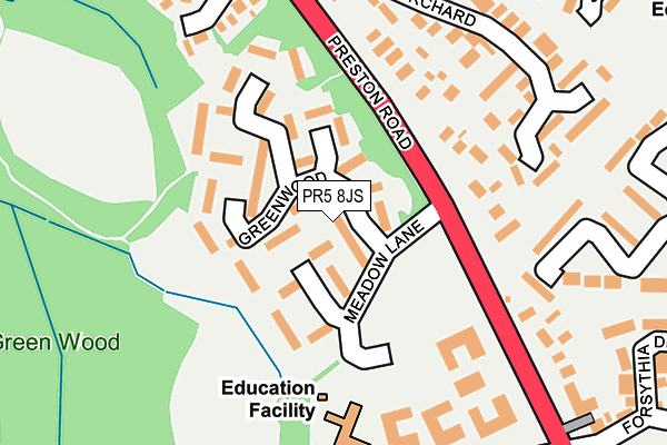 PR5 8JS map - OS OpenMap – Local (Ordnance Survey)