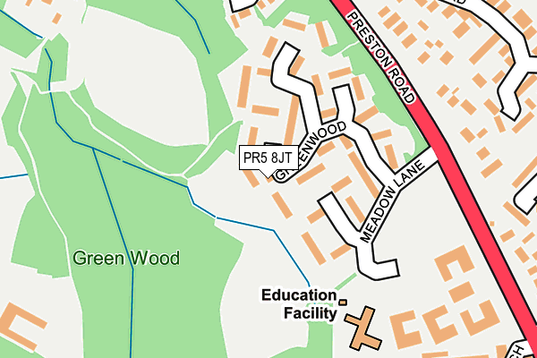 PR5 8JT map - OS OpenMap – Local (Ordnance Survey)