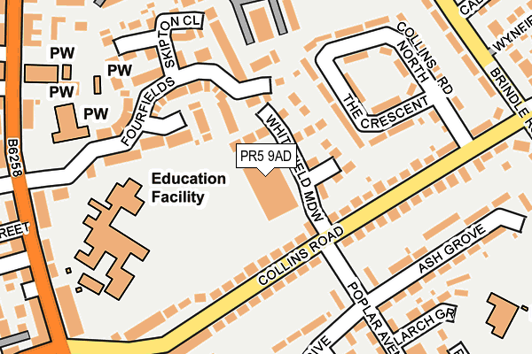 PR5 9AD map - OS OpenMap – Local (Ordnance Survey)