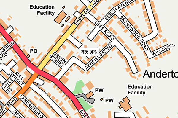 PR6 9PN map - OS OpenMap – Local (Ordnance Survey)