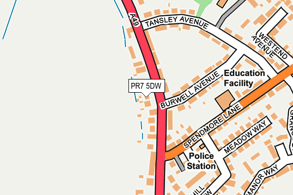 PR7 5DW map - OS OpenMap – Local (Ordnance Survey)