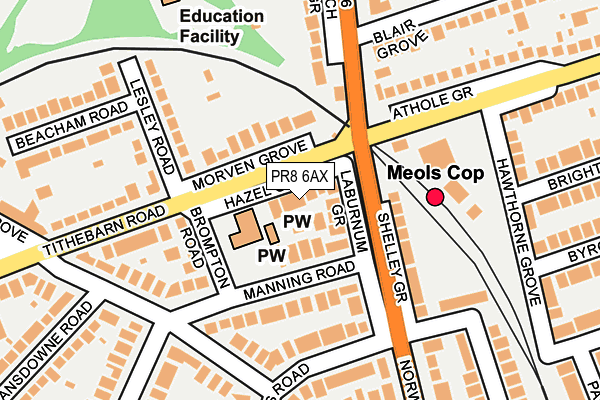 PR8 6AX map - OS OpenMap – Local (Ordnance Survey)