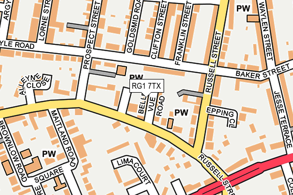RG1 7TX map - OS OpenMap – Local (Ordnance Survey)