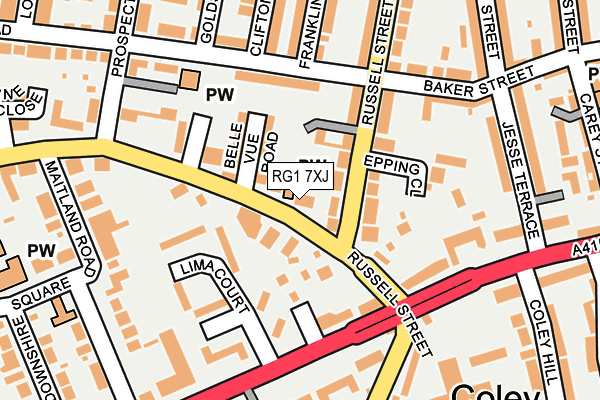 RG1 7XJ map - OS OpenMap – Local (Ordnance Survey)