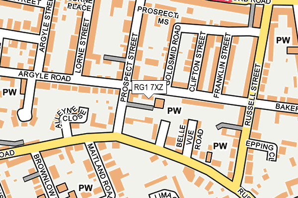 RG1 7XZ map - OS OpenMap – Local (Ordnance Survey)