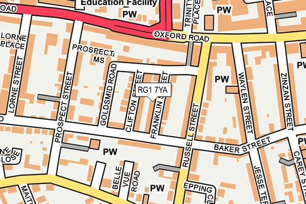 RG1 7YA map - OS OpenMap – Local (Ordnance Survey)
