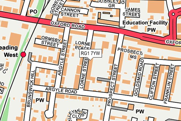 RG1 7YW map - OS OpenMap – Local (Ordnance Survey)