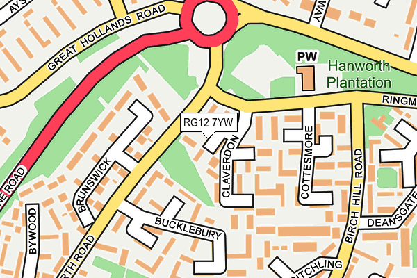 RG12 7YW map - OS OpenMap – Local (Ordnance Survey)