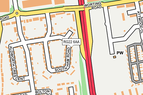 RG22 6AA map - OS OpenMap – Local (Ordnance Survey)