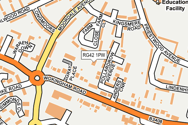 RG42 1PW map - OS OpenMap – Local (Ordnance Survey)