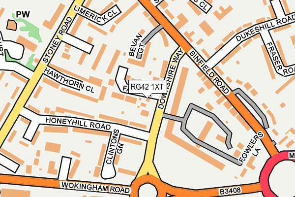 RG42 1XT map - OS OpenMap – Local (Ordnance Survey)