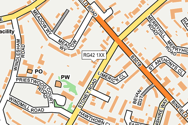 RG42 1XX map - OS OpenMap – Local (Ordnance Survey)