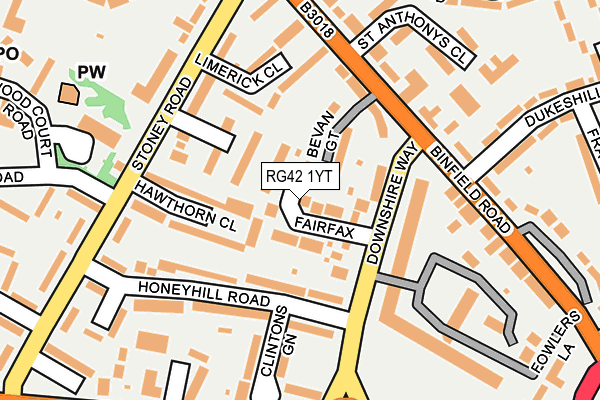 RG42 1YT map - OS OpenMap – Local (Ordnance Survey)