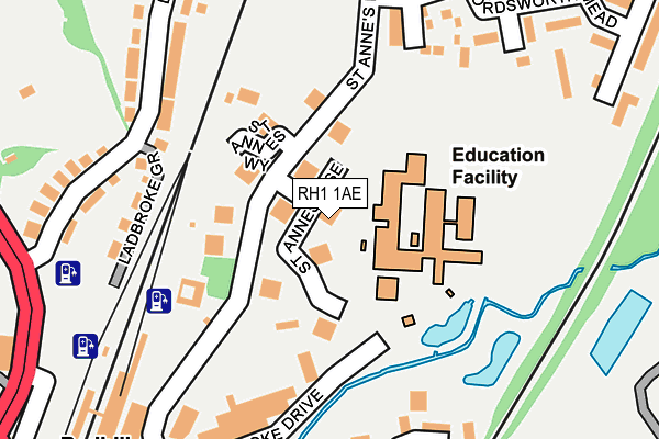 RH1 1AE map - OS OpenMap – Local (Ordnance Survey)
