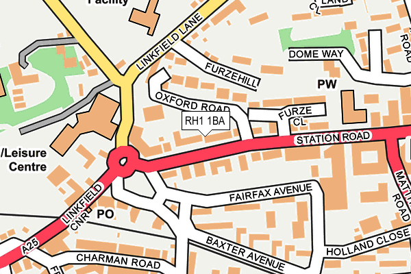 RH1 1BA map - OS OpenMap – Local (Ordnance Survey)