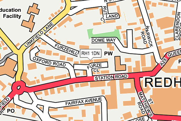 RH1 1DN map - OS OpenMap – Local (Ordnance Survey)