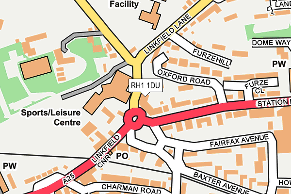RH1 1DU map - OS OpenMap – Local (Ordnance Survey)