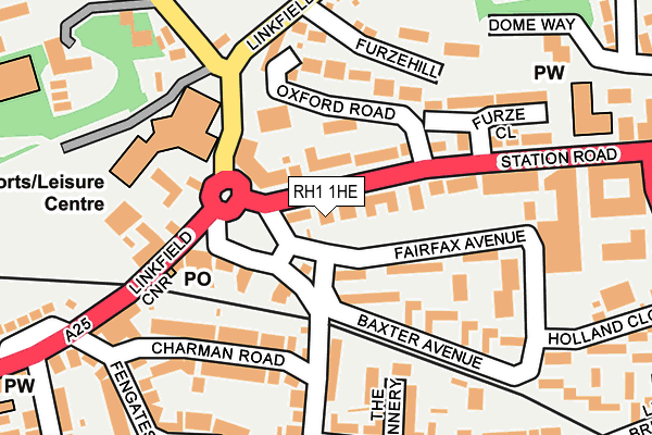 RH1 1HE map - OS OpenMap – Local (Ordnance Survey)