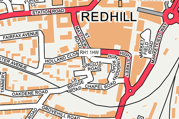 RH1 1HW map - OS OpenMap – Local (Ordnance Survey)