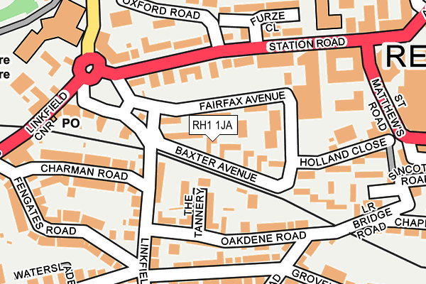 RH1 1JA map - OS OpenMap – Local (Ordnance Survey)