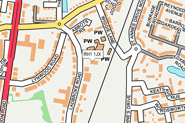 RH1 1JX map - OS OpenMap – Local (Ordnance Survey)