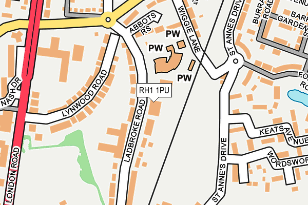 RH1 1PU map - OS OpenMap – Local (Ordnance Survey)