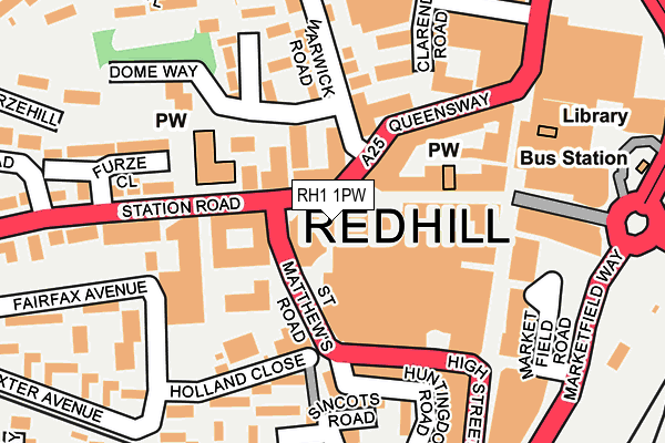 RH1 1PW map - OS OpenMap – Local (Ordnance Survey)