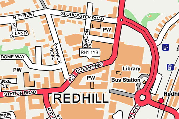 RH1 1YB map - OS OpenMap – Local (Ordnance Survey)