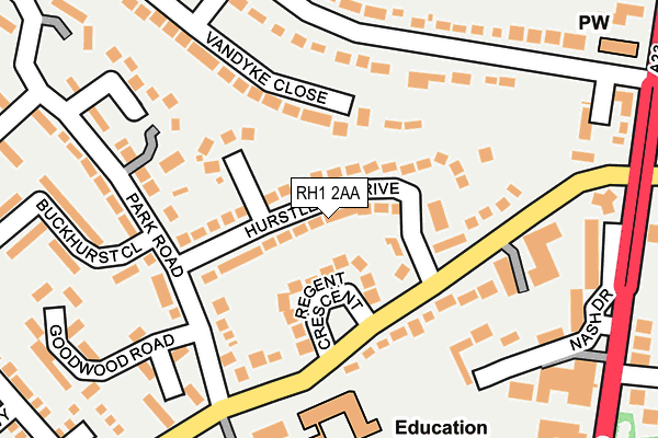 RH1 2AA map - OS OpenMap – Local (Ordnance Survey)