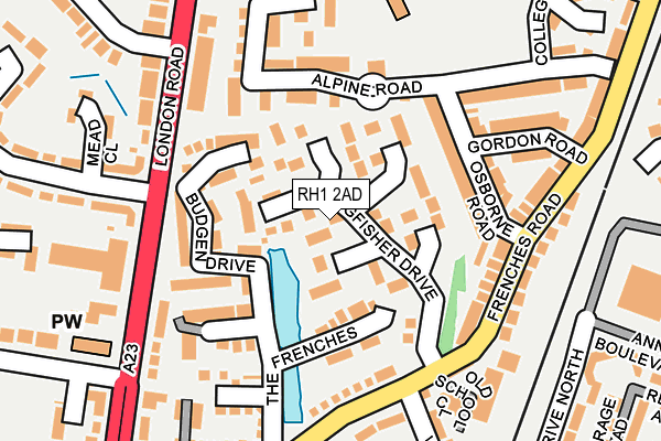 RH1 2AD map - OS OpenMap – Local (Ordnance Survey)