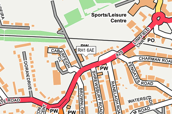 RH1 6AE map - OS OpenMap – Local (Ordnance Survey)