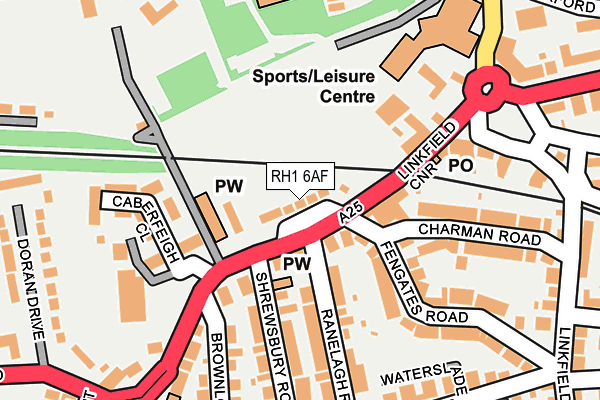 RH1 6AF map - OS OpenMap – Local (Ordnance Survey)