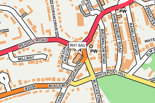 RH1 6AU map - OS OpenMap – Local (Ordnance Survey)