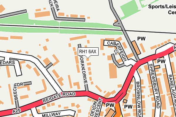 RH1 6AX map - OS OpenMap – Local (Ordnance Survey)