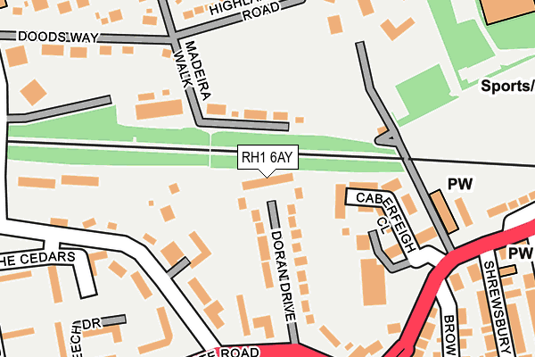 RH1 6AY map - OS OpenMap – Local (Ordnance Survey)