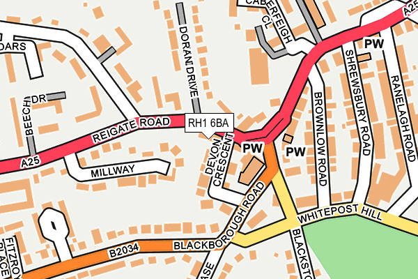 RH1 6BA map - OS OpenMap – Local (Ordnance Survey)
