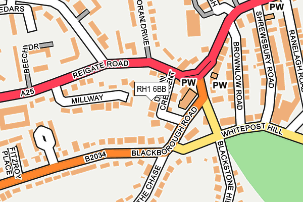 RH1 6BB map - OS OpenMap – Local (Ordnance Survey)