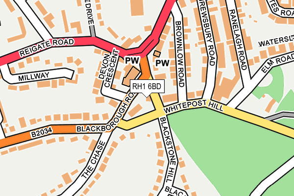 RH1 6BD map - OS OpenMap – Local (Ordnance Survey)