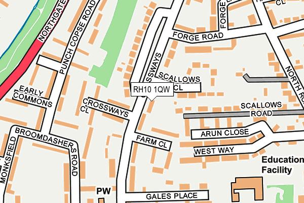 RH10 1QW map - OS OpenMap – Local (Ordnance Survey)